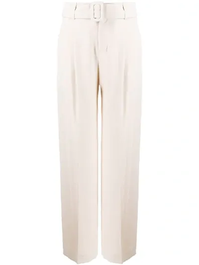 Vince High-waist Belted Trousers In White