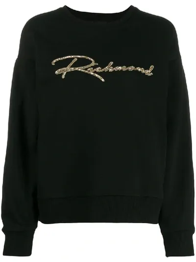 John Richmond Sequinned Logo Sweatshirt In Black