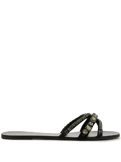 Schutz Jewel Studded Slides In Black