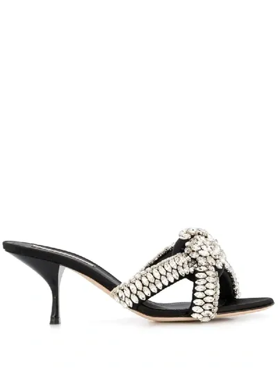 Marco De Vincenzo Marqueuse Stone Satin Sandals In Black