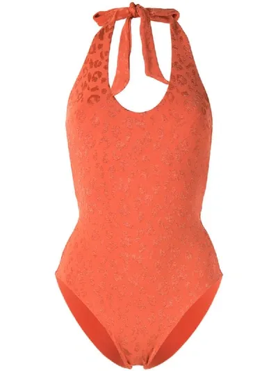 The Upside Edie Leopard One-piece In Orange