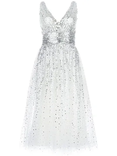 Marchesa Notte Sequin Embellished Flared Dress In Silver