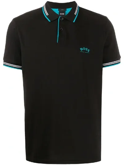 Hugo Boss Slim Fit Logo Print Polo Shirt In Black