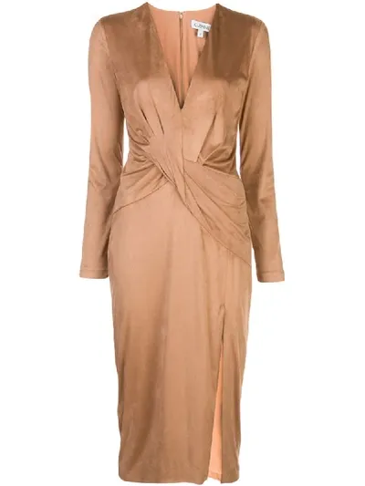 Cushnie Deep V-neck Long Sleeved Dress In Brown