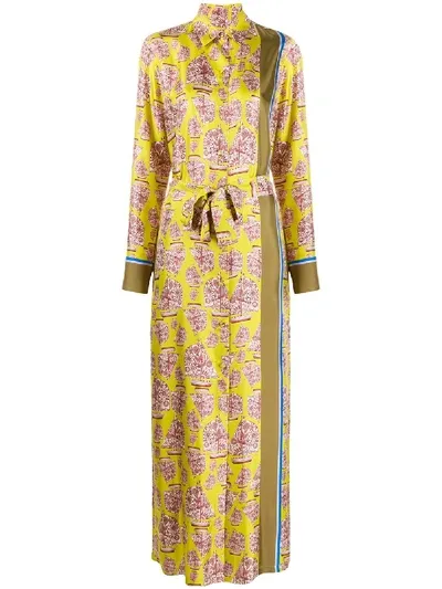 Odeeh Sailboat Print Maxi Shirt Dress In Yellow