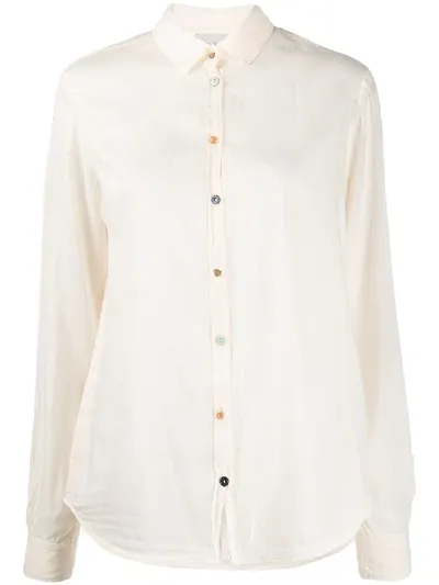 Forte Forte Long-sleeved Contrasting-buttons Shirt In Neutrals