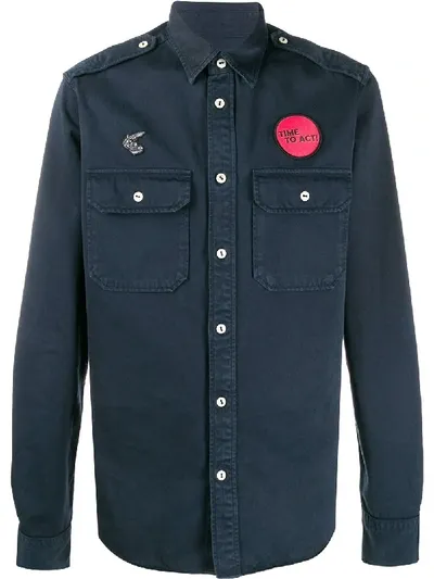 Vivienne Westwood Anglomania Embroidered Patch Shirt In Blue