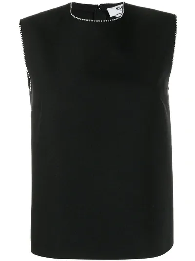 Msgm Diamante Trim Blouse In Black