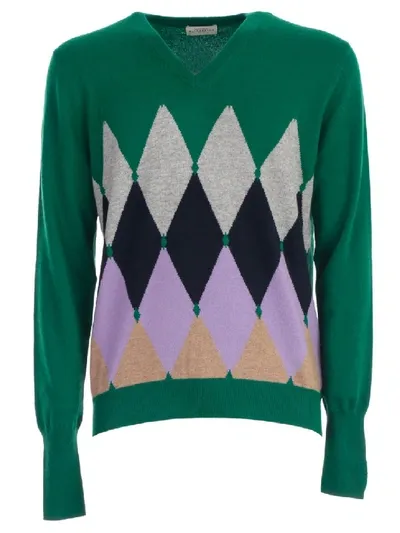 Ballantyne Argyle Knit V-neck Sweater In Green