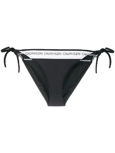 Calvin Klein Ck Logo Tie Side Bikini Bottom In Black