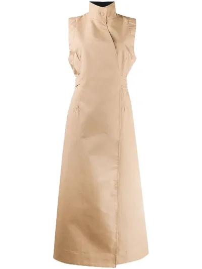 Ganni High-neck Belted Dress In Neutrals