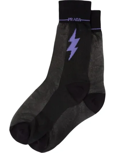 Prada Graphic Print Sheer Detail Socks In Black