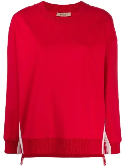 Twinset Oversized Logo Stripe Sweatshirt In Red