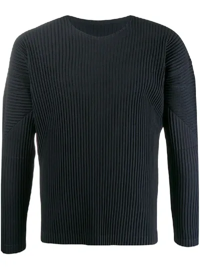 Issey Miyake Pleated Long-sleeve Top In Blue