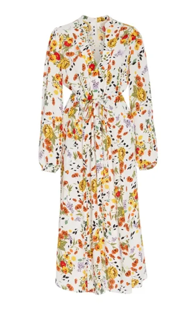 Bytimo Floral Print Tie-waist Maxi Dress In Lemon Charm