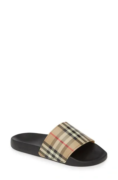 Burberry Neutral Vintage Check Slides In Plaid