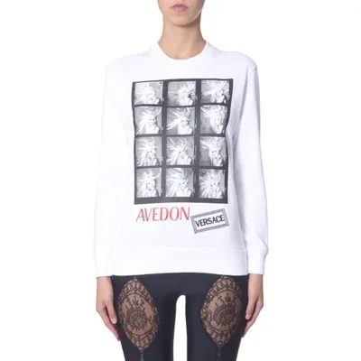 Versace Embroidered Printed French Cotton-terry Sweatshirt In White