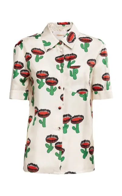 La Doublej Clerk Cactus Print Silk Shirt In Chirpy Cactus