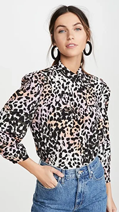 Veronica Beard Lety Leopard-print Silk-blend Crepe De Chine Top In Lilac Multi