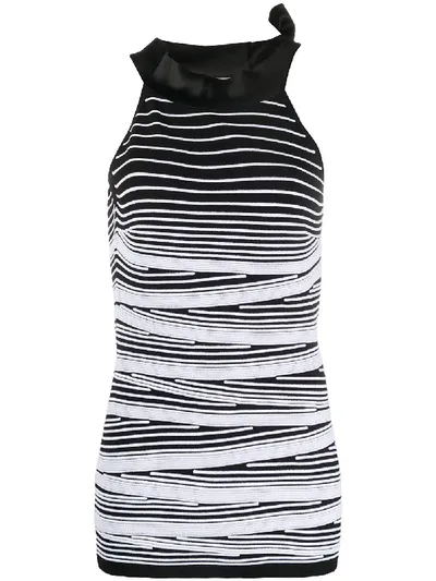 D-exterior Striped Sleeveless Knitted Top In Black