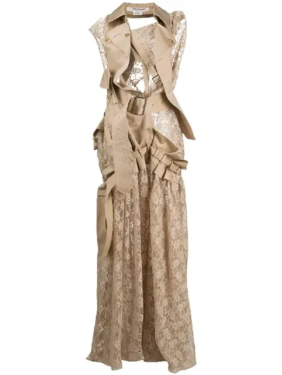 Junya Watanabe Deconstructred Trench & Lace Dress In Neutrals