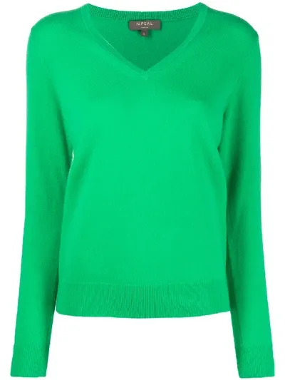 N•peal V-neck Cashmere Jumper In Green