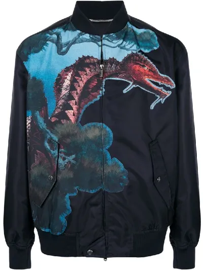 Valentino Dragon Print Bomber Jacket In Blue