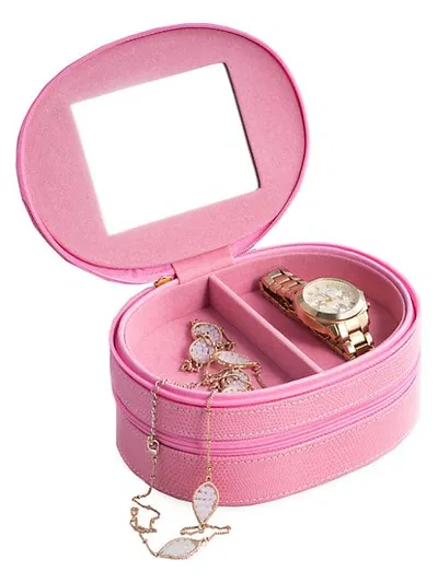 Bey-berk Women's 2-level Leather Jewelry Case In Pink