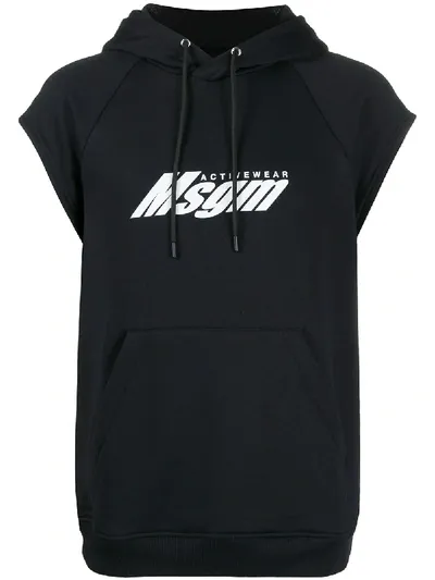 Msgm Short-sleeved Hooded Sweatshirt In Black