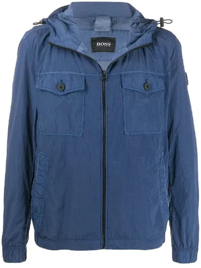 Hugo Boss Hooded Light Jacket In Blue