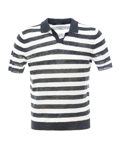 Tagliatore Striped Open-collar Polo Shirt In Blue