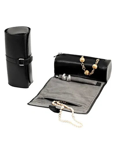 Bey-berk Women's Leather & Suede Jewelry Roll In Black