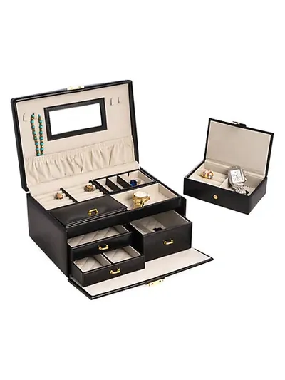 Bey-berk 2-level Leather Jewelry Box In Black