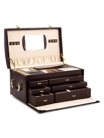 Bey-berk Croc-embossed Leather Jewelry Chest In Brown