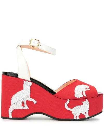 Undercover Beaded Detail Wedge Heel Sandals In Red