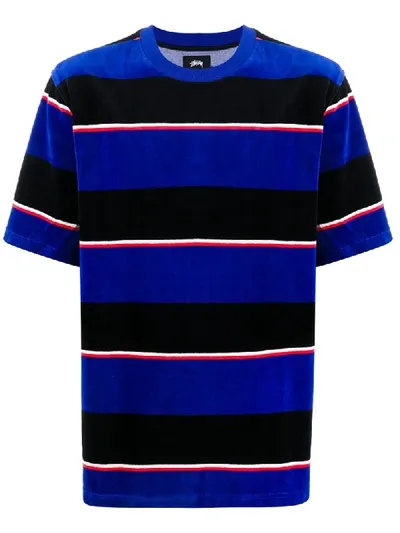 Stussy Striped Crew Neck T-shirt In Blue