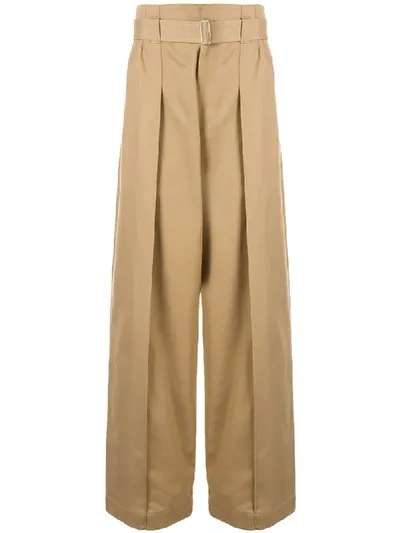 Loewe Pleated Wide-leg Trousers In Brown