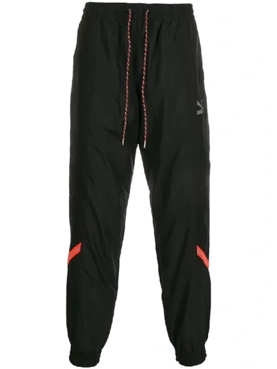 Puma Cuffed Logo Track Pants In Black