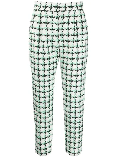 Msgm Tweed Check Cropped Trousers In White