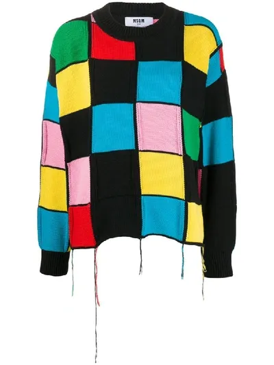 Msgm Patchwork-knit Sweater In Black