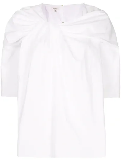 Delpozo Draped Neck Poplin Top In White