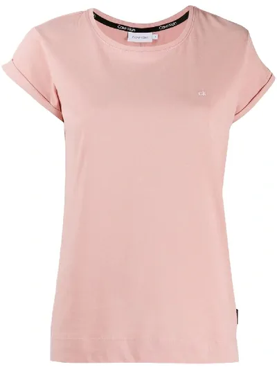 Calvin Klein Cotton Crew Neck T-shirt In Pink