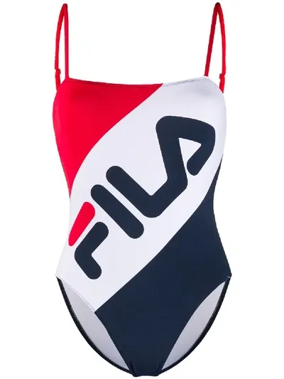 Fila Color-block Logo Swimsuit In Blue