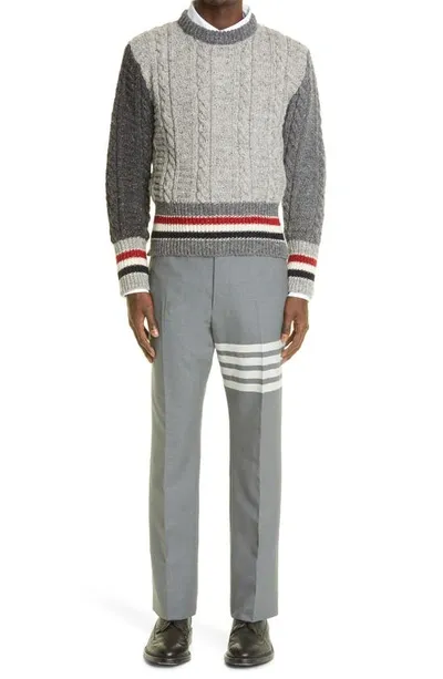 Thom Browne Uncontructed Striped Chino Pants In Light Grey