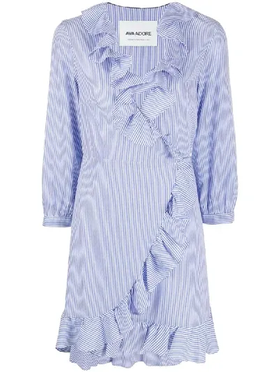 Ava Adore Ruffled Trim Wrap Dress In Blue