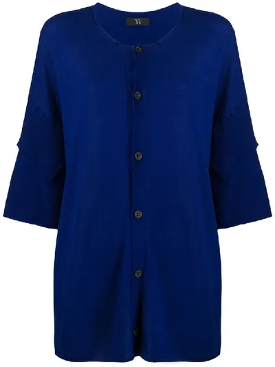 Y's Double-layered Short Sleeved Cardigan In Blue