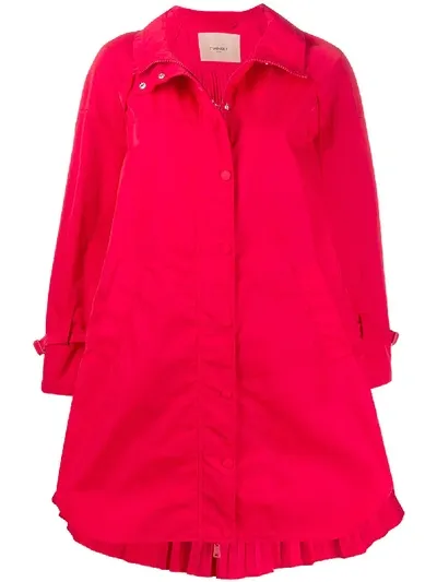 Twinset Technical Twill Trench Coat In Red