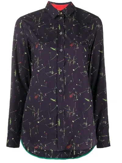 Paul Smith Floral Print Long Sleeve Shirt In Blue