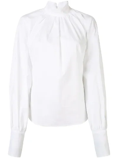 Victoria Victoria Beckham Stamp-print Cuff Mock-neck Blouse In White