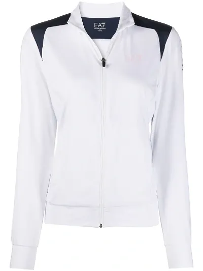 Ea7 Logo Stripe Track Jacket In White